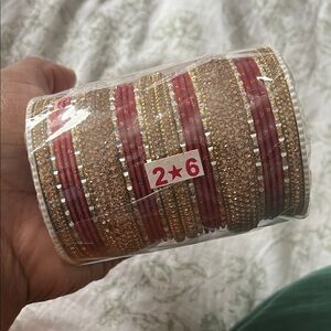 Elegant Gold and Red Bangle Set